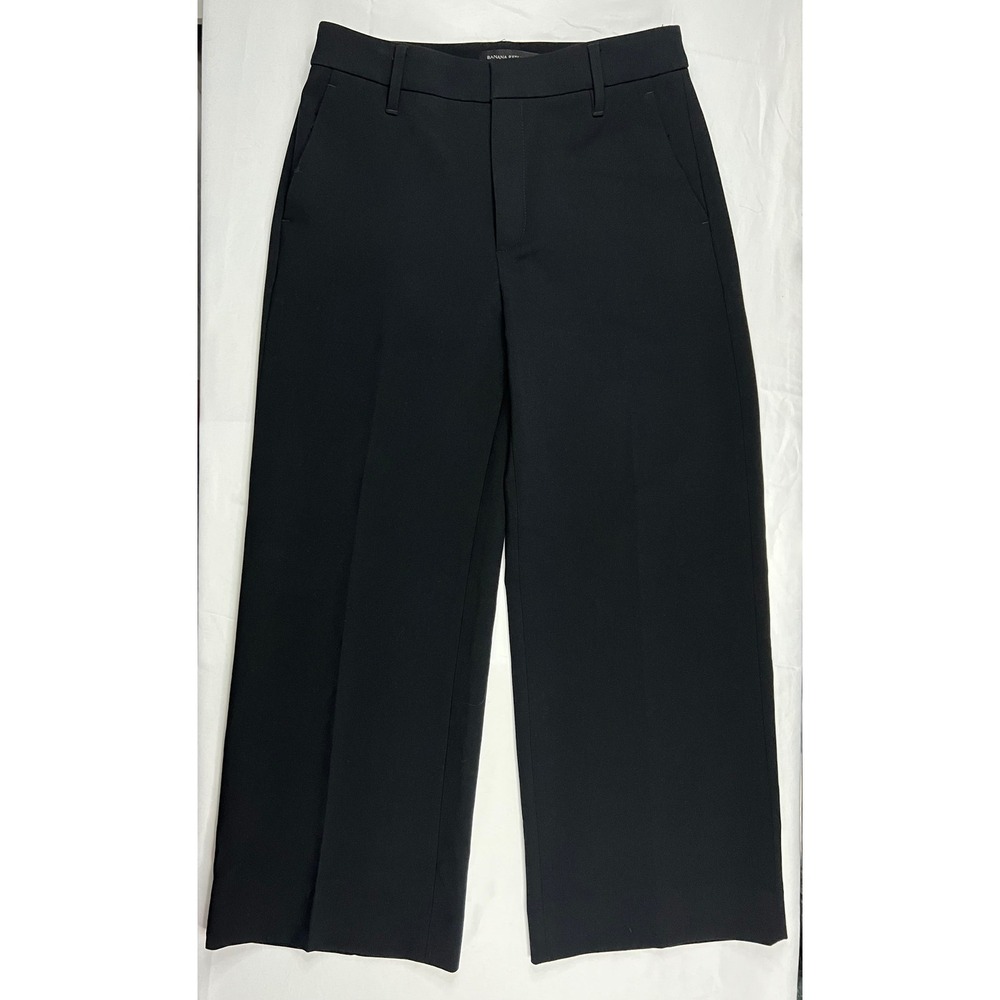 Banana Republic Black Wide Leg Cropped Trousers Size 2 High Rise Dress Pants